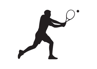 Tennis Player Hitting Ball Silhouette Vector