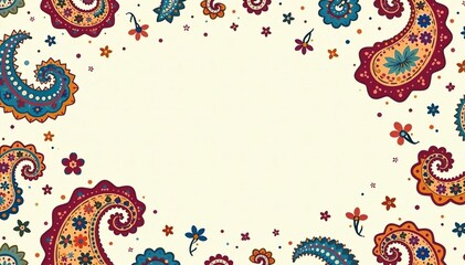 Subtle paisley repeat on cream background; soft hues , seamless, floral