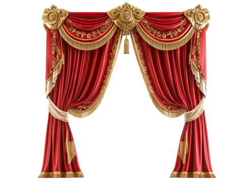 Red curtain with golden ornaments