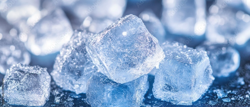 Poster close up of icy cubes with a cool blue hue creating a refreshing and crisp atmosphere perfect for a 