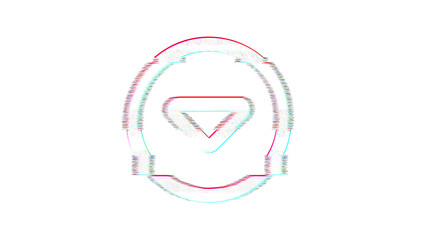 Icon caret circle down is distorted. Glitch. Noise, chromatic aberration, geometric distortion