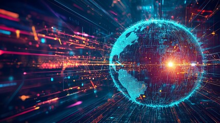 The Future of Global Business Represented by Planet Earth With Digital Data Overlay and Sunrise Horizon