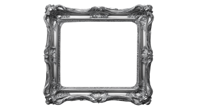 antique silver picture frame isolated on white background , transparent png 