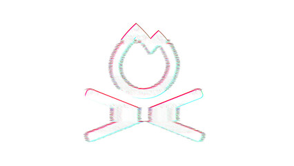 Icon campfire is distorted. Glitch. Noise, chromatic aberration, geometric distortion