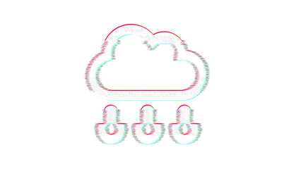 Icon cloud rain is distorted. Glitch. Noise, chromatic aberration, geometric distortion