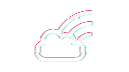 Icon cloud rainbow is distorted. Glitch. Noise, chromatic aberration, geometric distortion