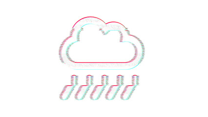 Icon cloud showers heavy is distorted. Glitch. Noise, chromatic aberration, geometric distortion
