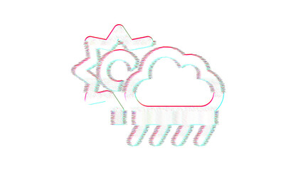 Icon cloud sun rain is distorted. Glitch. Noise, chromatic aberration, geometric distortion