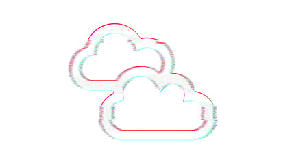Icon clouds is distorted. Glitch. Noise, chromatic aberration, geometric distortion