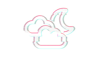 Icon clouds moon is distorted. Glitch. Noise, chromatic aberration, geometric distortion