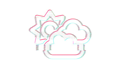 Icon clouds sun is distorted. Glitch. Noise, chromatic aberration, geometric distortion