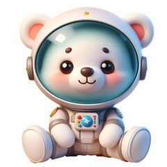 Cute happy 3d teddy bear astronaut isolated on white background © adobe