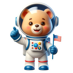 Cute happy 3d teddy bear astronaut isolated on white background © adobe