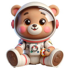 Cute happy 3d teddy bear astronaut isolated on white background © adobe