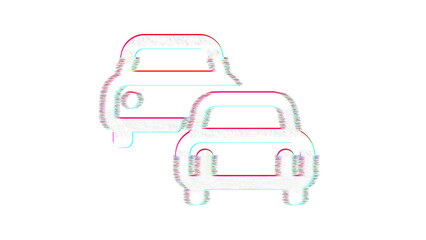 Icon cars is distorted. Glitch. Noise, chromatic aberration, geometric distortion