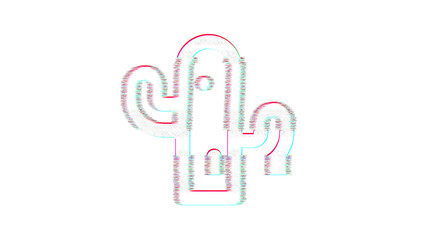 Icon cactus is distorted. Glitch. Noise, chromatic aberration, geometric distortion