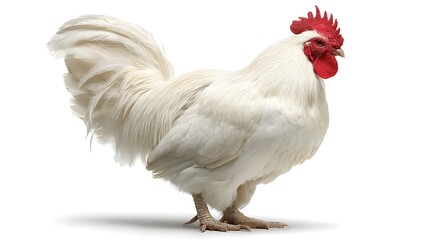 Snowy rooster isolated on white surface  
