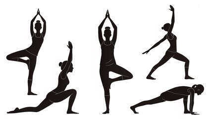 Minimalist Yoga Pose Silhouette Set – 6 Black Figures