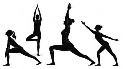 Minimalist Yoga Pose Silhouette Set – 6 Black Figures
