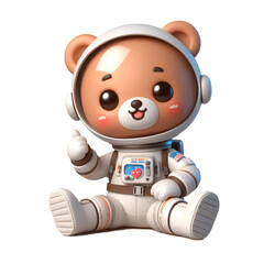Cute happy 3d teddy bear astronaut isolated on white background © adobe