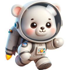 Cute happy 3d teddy bear astronaut isolated on white background © adobe