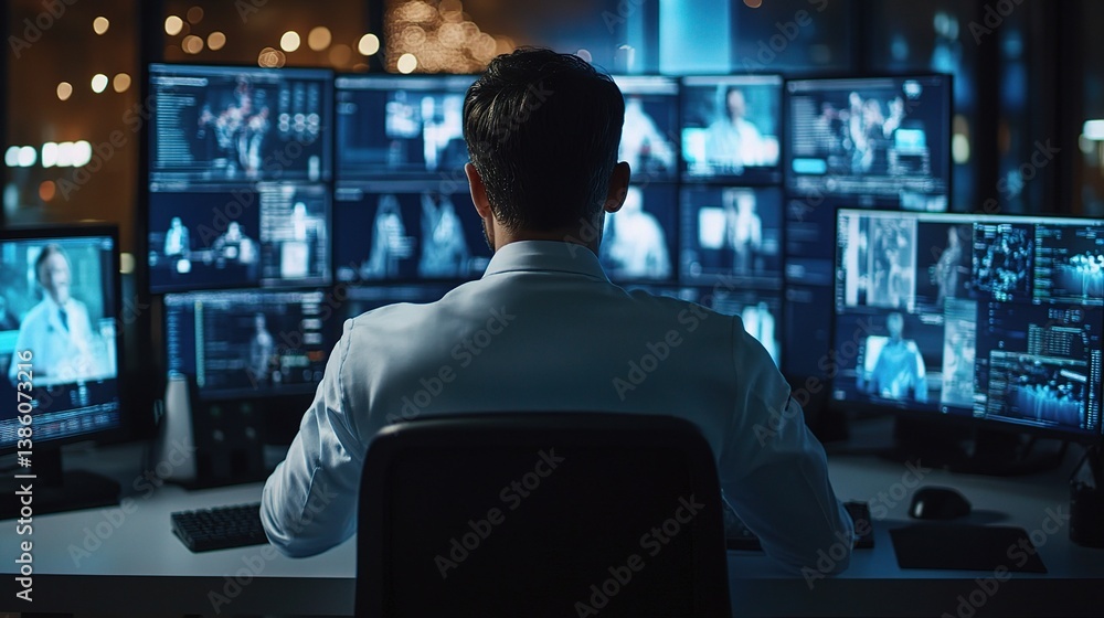 Aufkleber digital health command center with doctor monitoring multiple screens