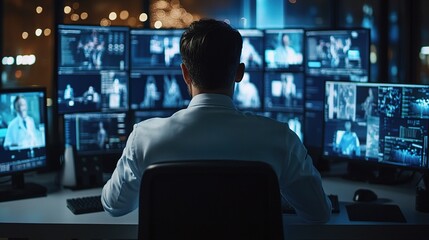 Digital Health Command Center with Doctor Monitoring Multiple Screens
