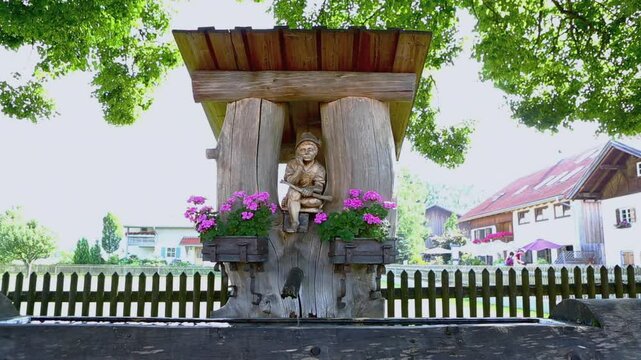 Closeup of a typical Bavarian fountain, high definition clip