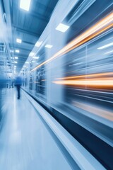Fototapeta premium sleek production line in focus intricate machinery at work blurred figures in motion suggest human involvement