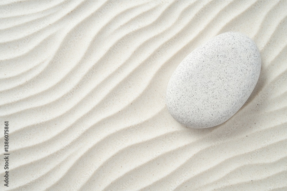 Aufkleber smooth stone resting on canvas of sand with delicate ripples emphasizing minimalistic elegance