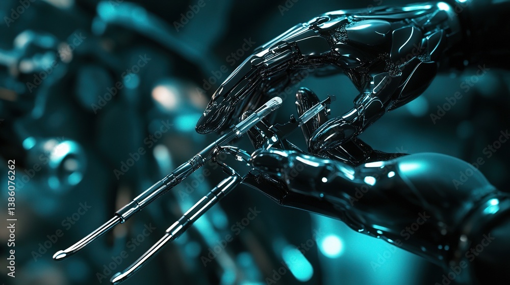 Poster close-up of surgeons' hands using high-tech ai technology