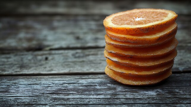 Orange slices stack on weathered wood - Powered by Adobe