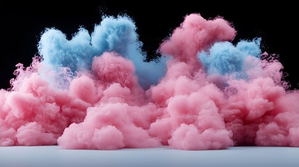 Abstract Pink and Light Blue Fluffy Clouds 3D Render