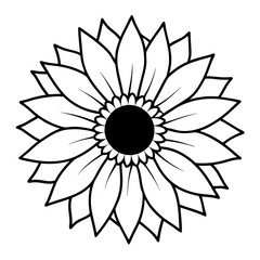 Sunflower Line Art on White Background