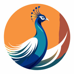 peacock head on plain black background childish style illustration