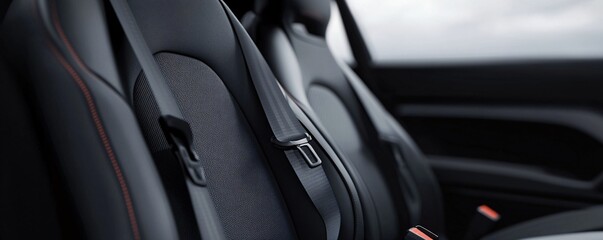 Black leather car seats with red stitching showcase a sleek and luxurious aesthetic
