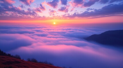 Obraz premium Majestic Sunset Over a Sea of Clouds