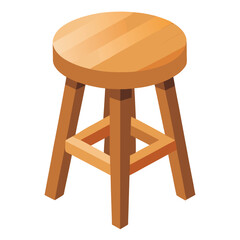 Old wooden stool isolated vector art illustration