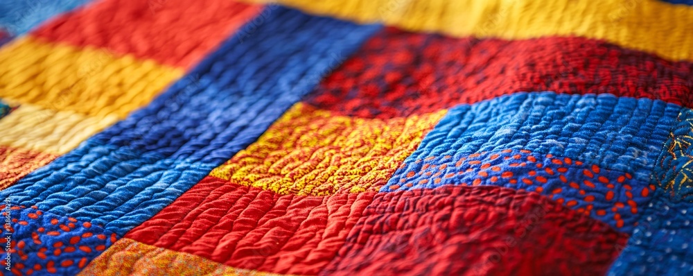 Poster cozy patchwork quilt with an array of textures and patterns brings a feeling of comfort and warmth