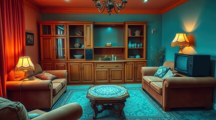 Retro Living Room: A cozy space featuring warm hues, classic furniture, and vintage decor elements.