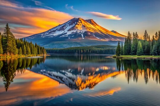 Stunning Mt. Bachelor Reflection in Calm Lake at Sunrise - Drone Photography