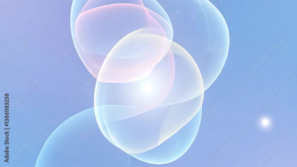 Poster abstract transparent bubbles in blue and pink floating design with a soft gradient background