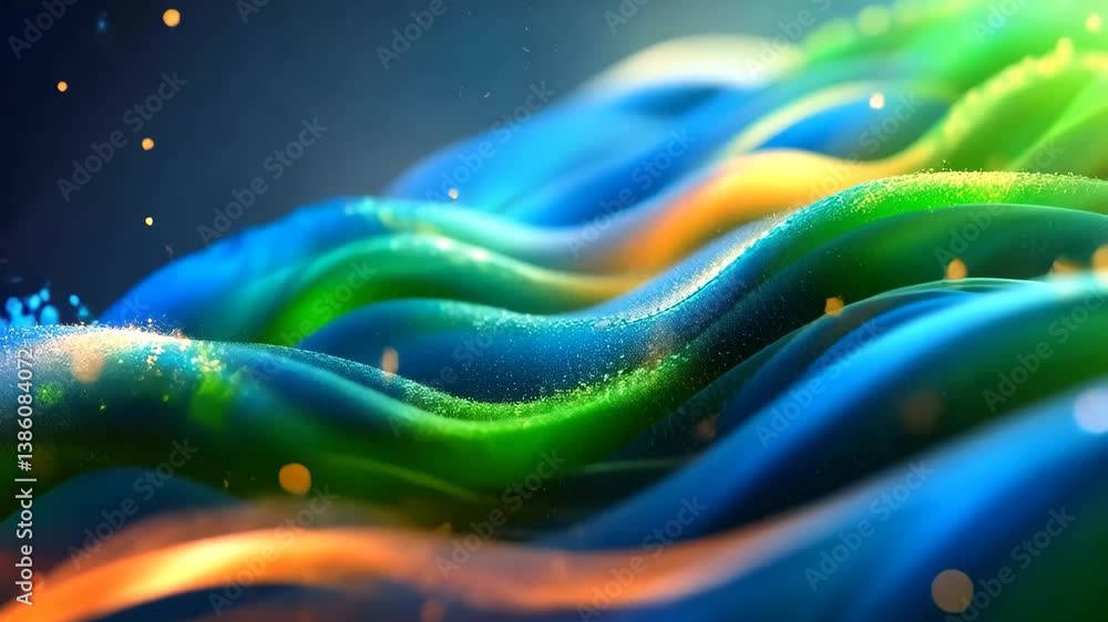 Poster abstract wavy background with blue green and yellow hues with smooth lines and fluid dynamic design 