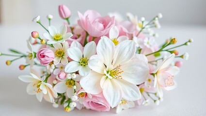 Delicate Pastel Spring Flowers, Elegant Arrangement, Copy Space