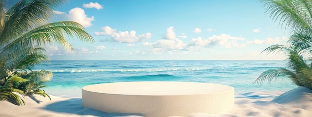 Summer background photo sand products beach platform summer banner sales scene sky vacation holiday stage water island sun travel advertisement