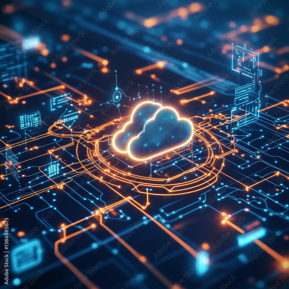 Poster cloud computing network: digital infrastructure connecting data and powering future technologies