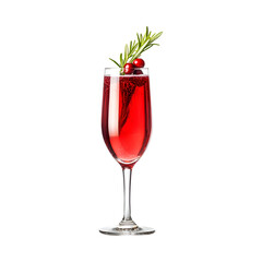 A Cocktail Glass Filled with Cranberry Mimosa Garnished with Rosemary Isolated on Transparent Background