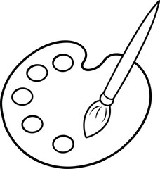 Outline Painting Palette with Brush on Transparent Background Artistic Tool