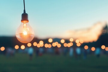 vibrant scene capturing community gathering with people blurred in background illuminated by soft ambient festival