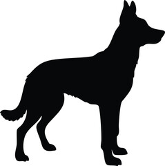 Black and white vector illustration of a dog in a wild animal silhouette style